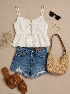 Lucky Brand Button Fly Mom High Rise Distressed Jean Shorts